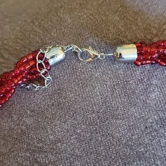 VTG Red Glass Beaded Twisted Braided Bayadere Necklace - Picture 4 of 5